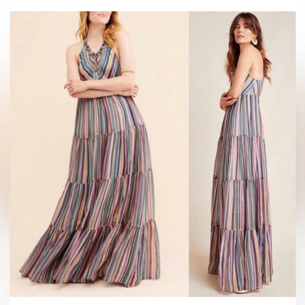 Anthropologie Love The Label Winnie Stripe Halter Bohemian Maxi Dress Size Small